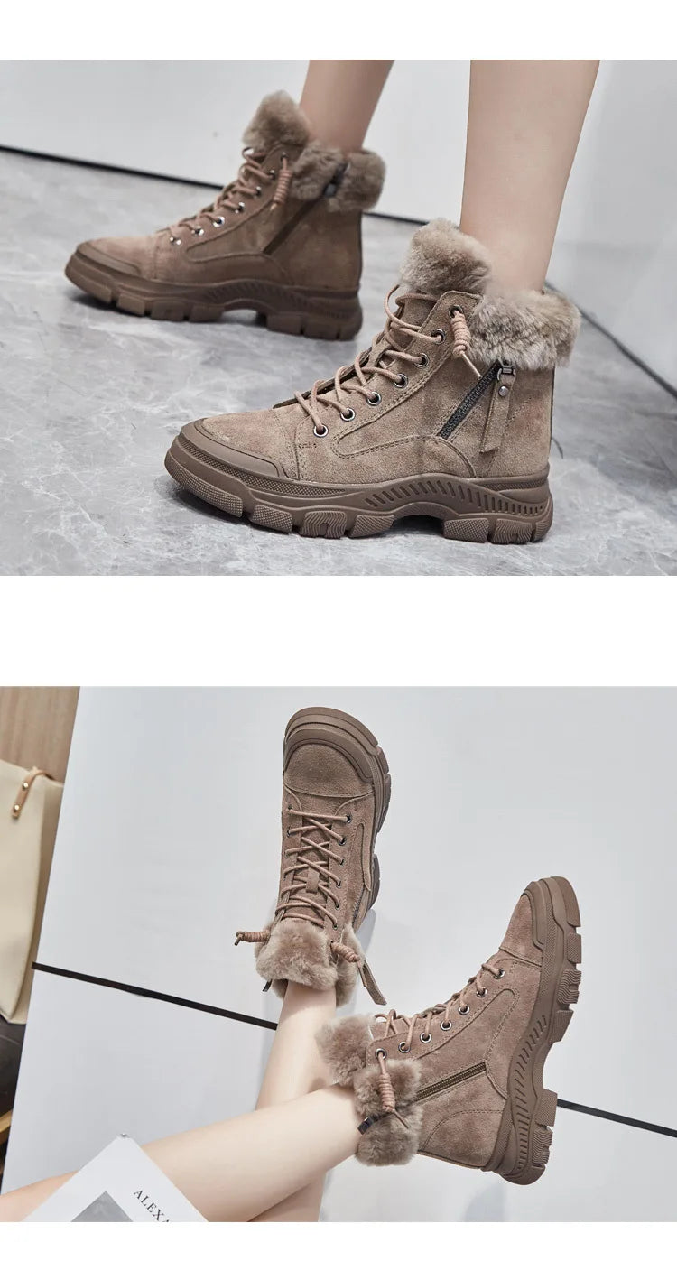 GKTINOO 2025 Winter Shoes Women Snow Boots Thick Sole Warm Plush Winter Shoes Genuine Leather Suede Women Ankle Boots Sneakers