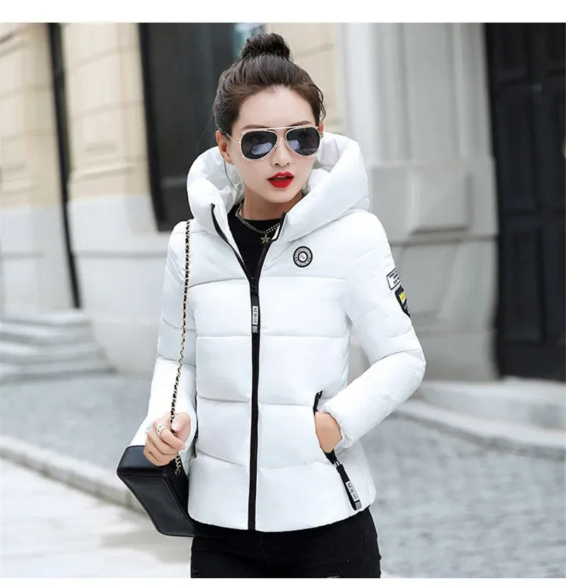 2025 New Winter Parkas Women Jacket Hooded Thick Warm Short Jacket Cotton Padded Parka Basic Coat Female Outerwear 5XL