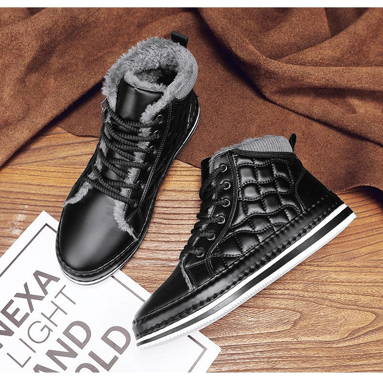 Winter New Shoes for Men Fur Boots High Tops Leather Warm Plush Casual Shoes Outdoor Snow Boots
