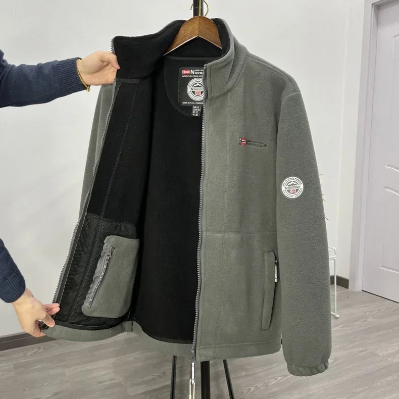 Winter Wool Jacket Men's Mountaineering Double-layer Thick Pocket Jacket Outdoor High Neck Windproof Skiing Sweatshirt Jacket Me