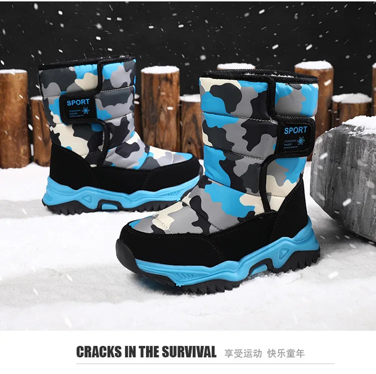 Outdoor Sport Cotton Shoes Child Footwear Fashion Waterproof Kids High Plush Boots Children Winter Boots Boys Girls Snow Boots