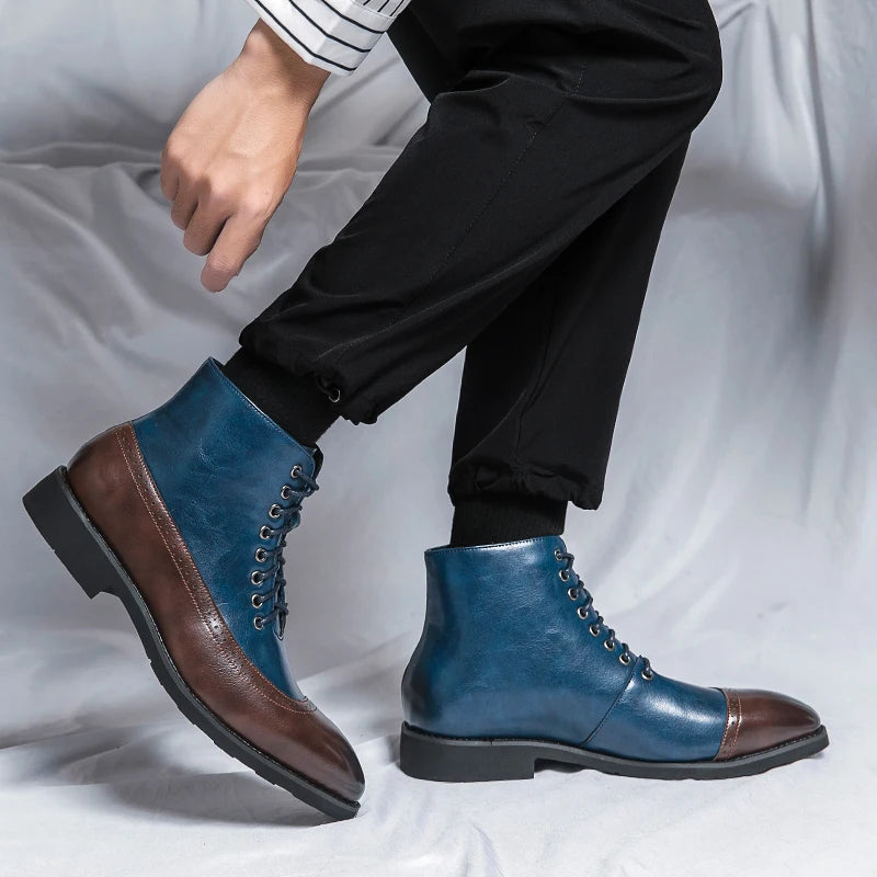 Winter Trend High Top Workwear Shoes Tips Thick Soles for Men's Business Dress Shoes British Style Men's Leather Ankle Boots