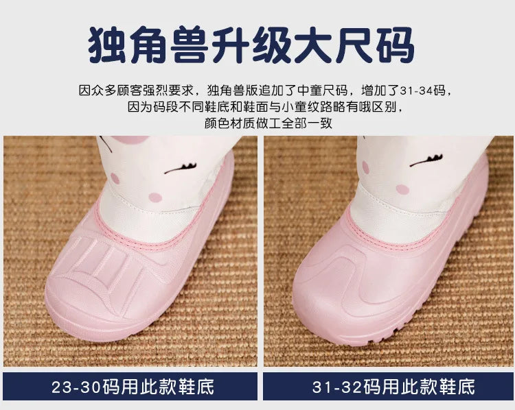 Girls Unicorn Snow Boots Waterproof Slip Resistant Cold Weather Shoes Brand Boy Girls Rubber Boots for Kids Fashion Sneakers