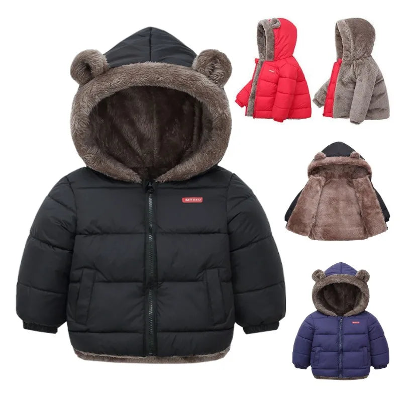 Winter Boys Cashmere Padded Jackets Children's Girls Hooded Outerwear Thick Fleece Warm Casual Coat New Christmas Birthday Gift