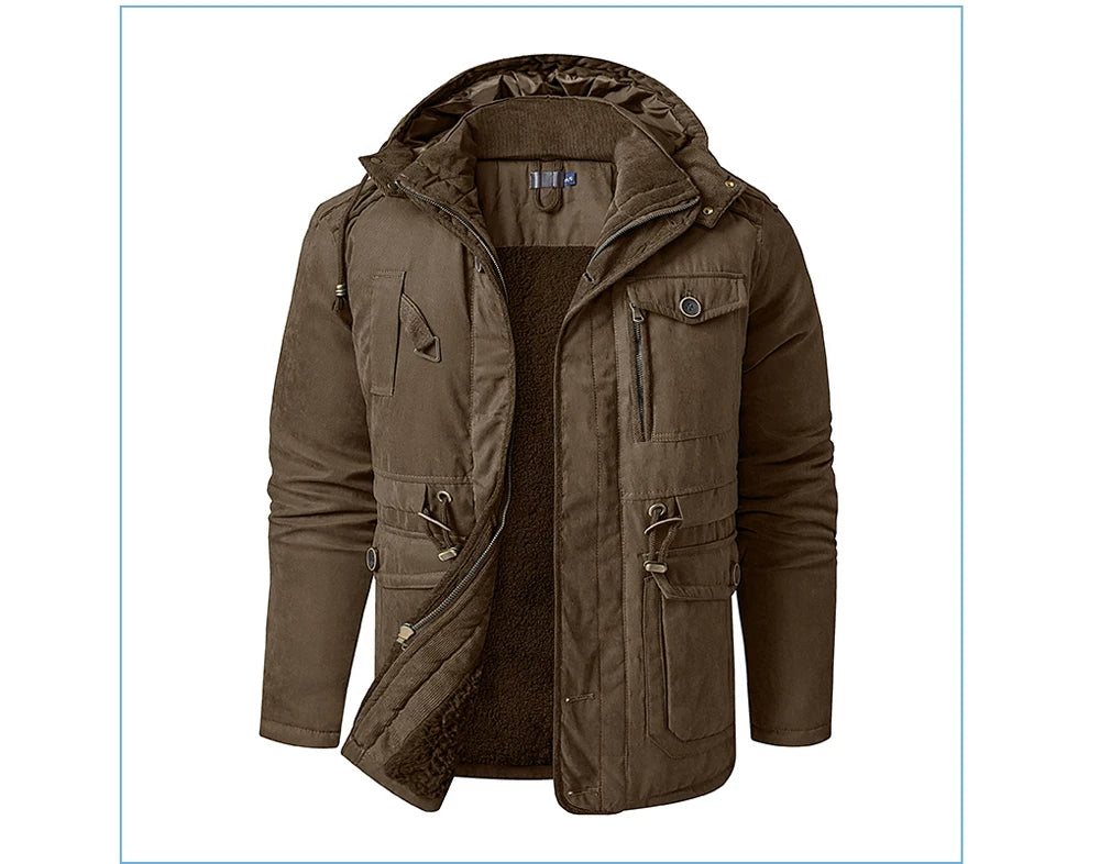Winter Mens Fleece Warm Jackets Fashion Men Thicken Thermal Tactical Hooded Coats Men Outdoor Multi-pocket Windbreaker Jacket