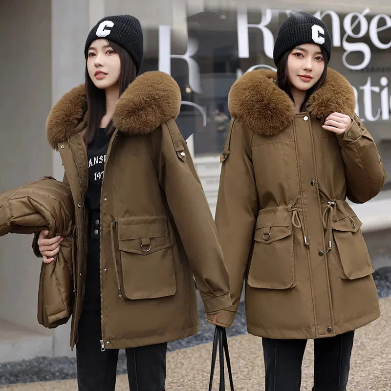 Winter Coat 2024 New Thicken Parker Women's Warm Detachable Inner Down Cotton Jacket Female Loose Warm Hooded Parkas Overcoat