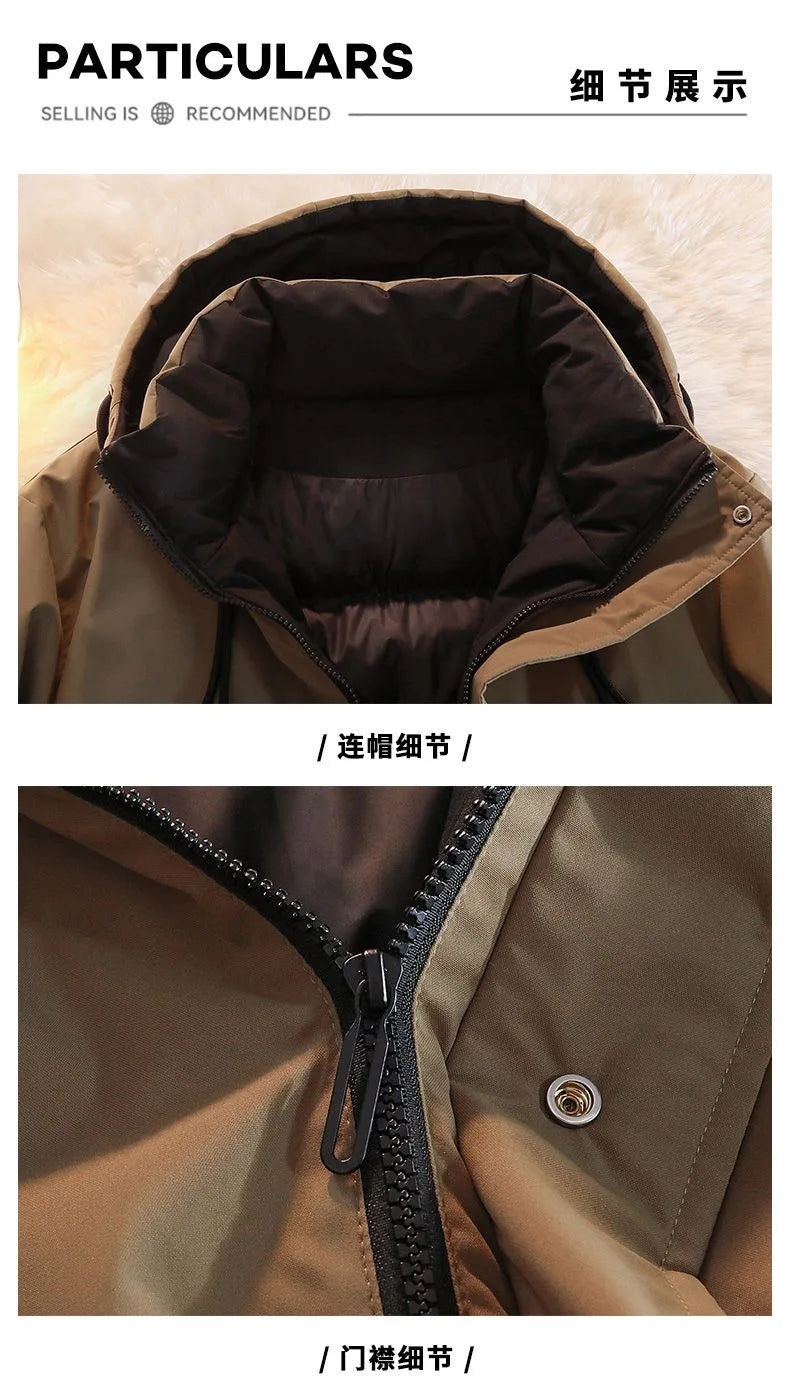 2024 Autumn/Winter New Fashion Solid Color Thick Warm Hooded Coat Men's Casual Loose High-Quality Plus-Size Cotton-Padded Jacket