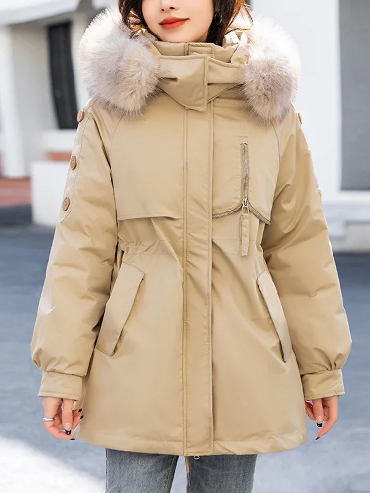 CJFHJE Parkas Winter Jackets Women Chaquetas Para Mujeres Waist Big Fur Collar Warm Down Jacket Outdoor Coat Abrigos De Plumas
