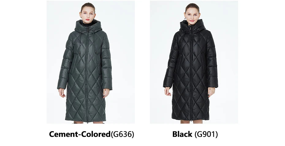 ICEbear-Women's Diamond Quilted Jacket, Lengthened Style, Padded Parka, Warm Cotton Coat, Lengthened, Winter, 2023, GWD22631D