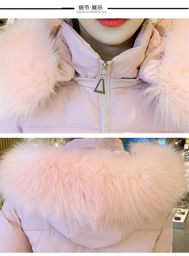 Fashion Winter Jacket Women 2025 New Korean Big Fur Collar Hooded Thick Down Parkas Female Short Coat Slim Warm Outerwear R047