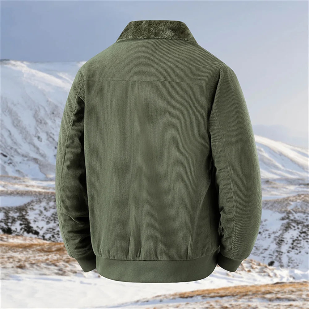 Winter New Arrival: Warm-Weather Corduroy Jacket Men's Fleece-Lined, Thickened Letter-Label Collared Jacket Fashionable Menswear
