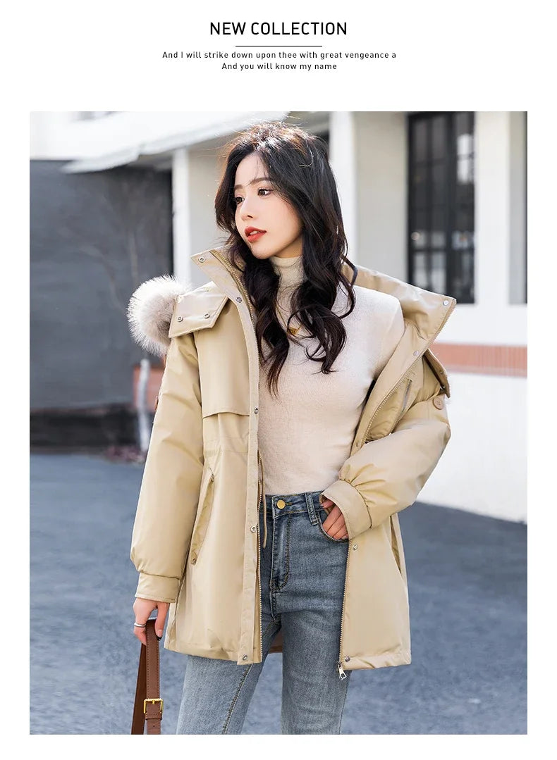CJFHJE Parkas Winter Jackets Women Chaquetas Para Mujeres Waist Big Fur Collar Warm Down Jacket Outdoor Coat Abrigos De Plumas