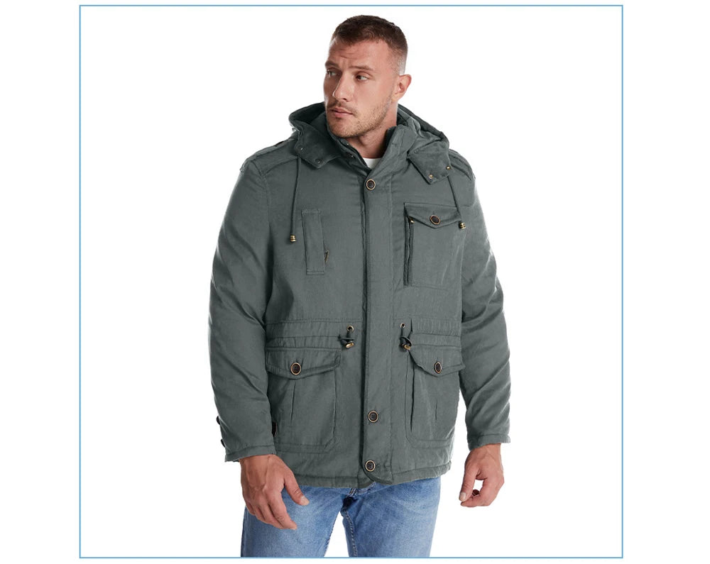 Winter Mens Fleece Warm Jackets Fashion Men Thicken Thermal Tactical Hooded Coats Men Outdoor Multi-pocket Windbreaker Jacket