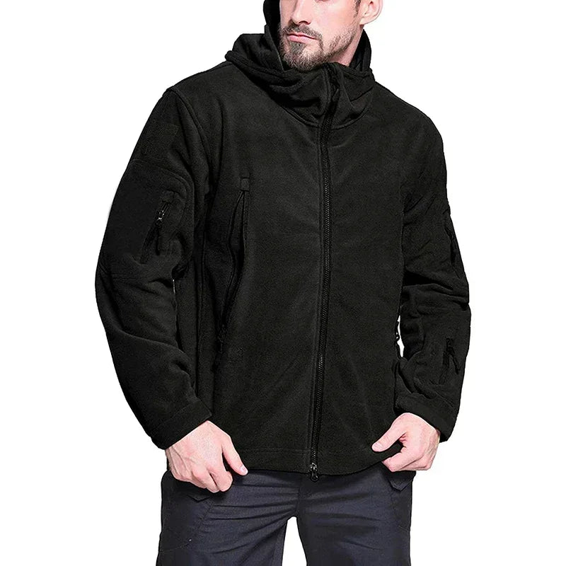 Winter Hunting Fleece Jacket Men Warm Polar Outdoor Hoodie Jacket Multi-Pocket Casual Full Zip Sport Hiking Coat