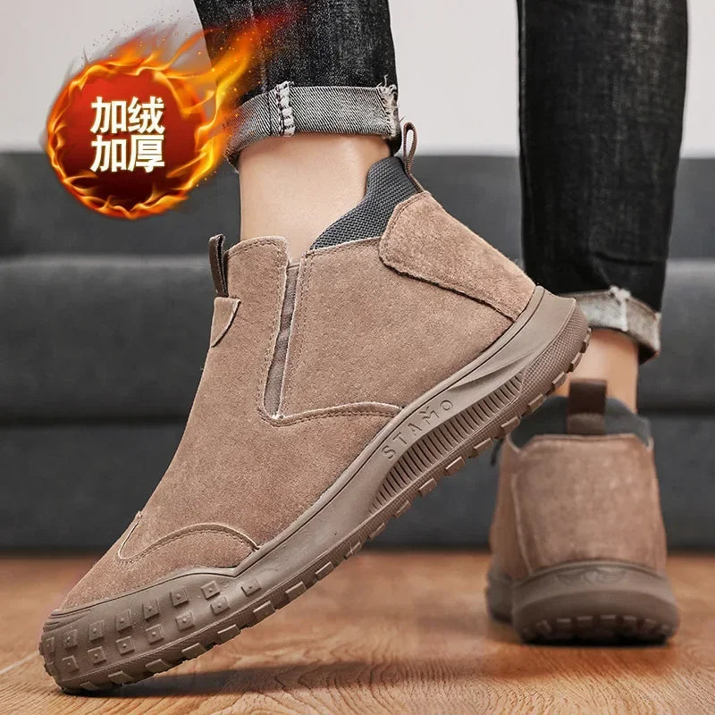 Winter Suede Snow Boots, Velvet Anti-slip Outdoor Shoes, Fashionable Warm Shoes, Casual and Comfortable Men's Shoes,Casual Shoes