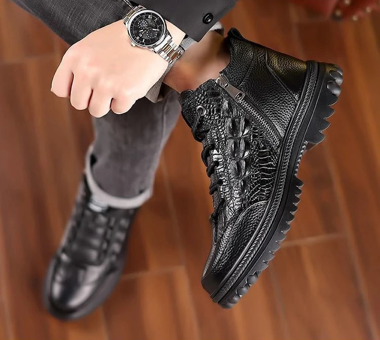 Snow Boots for Men Black High Top Lace Up Leather Winter Shoes Man Waterproof Casual Fashion Footwear Quality Fleece New in Fur