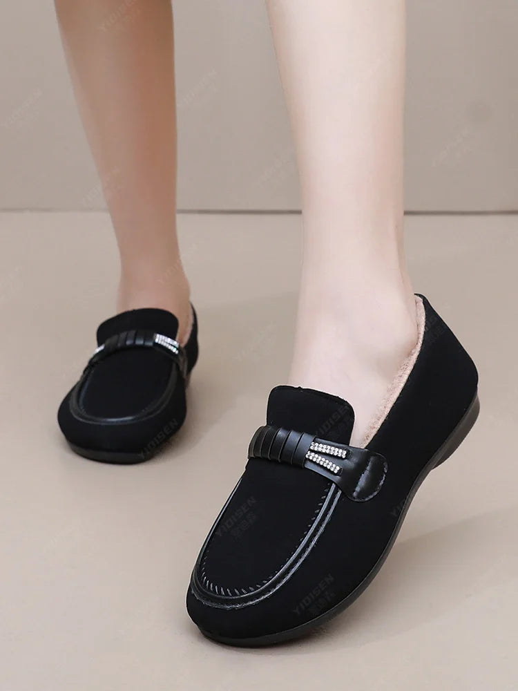 Women Winter Casual Shoes New Soft Flat Non-slip Loafers Fashion Comfort Warm Plush Slip on Female Cotton Shoes