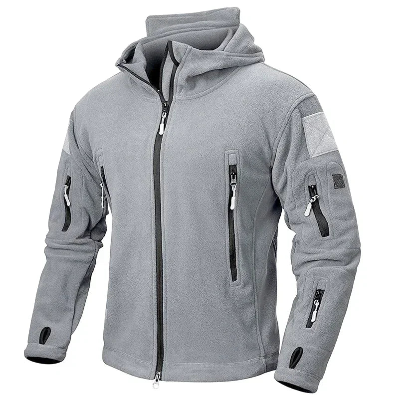 Winter Hunting Fleece Jacket Men Warm Polar Outdoor Hoodie Jacket Multi-Pocket Casual Full Zip Sport Hiking Coat