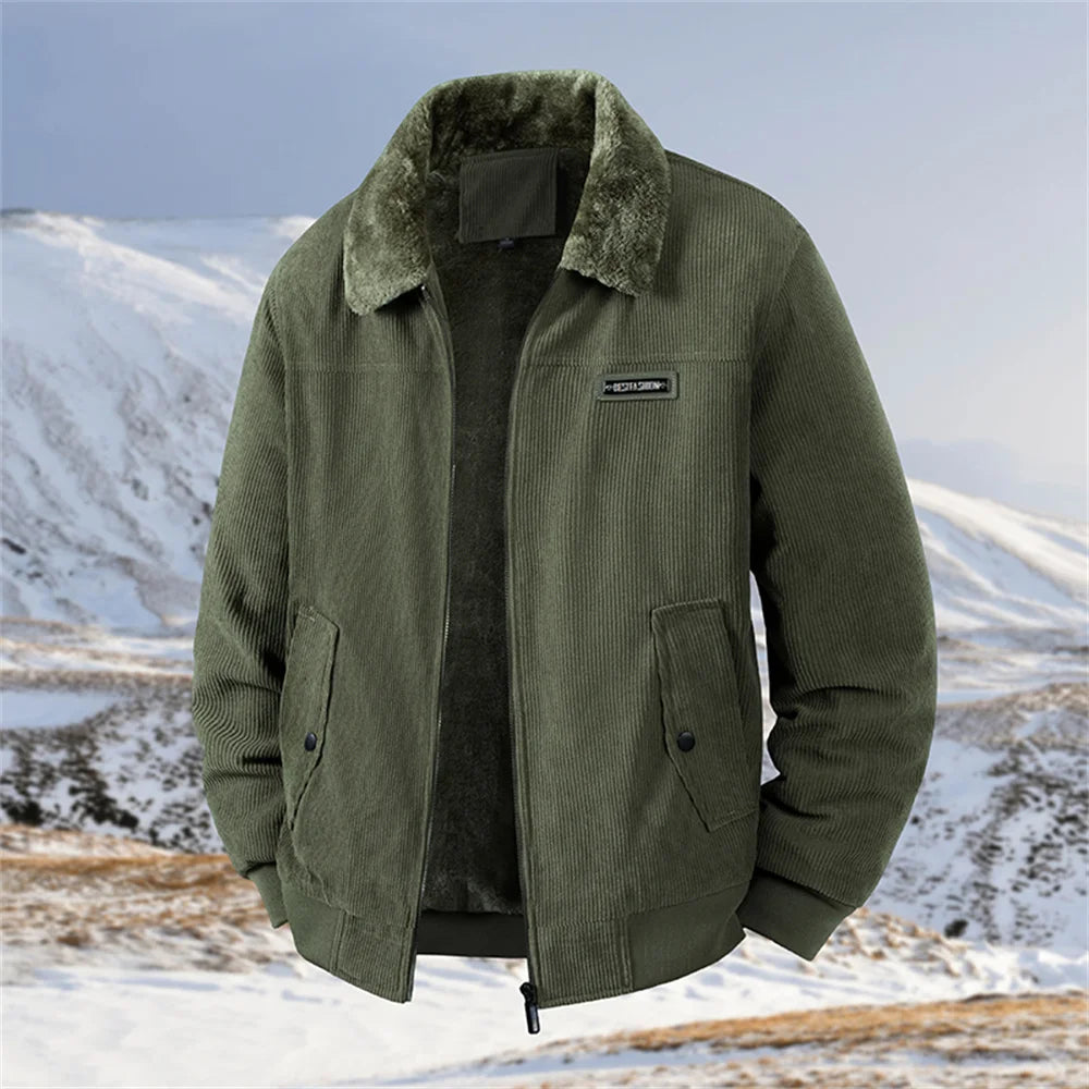 Winter New Arrival: Warm-Weather Corduroy Jacket Men's Fleece-Lined, Thickened Letter-Label Collared Jacket Fashionable Menswear
