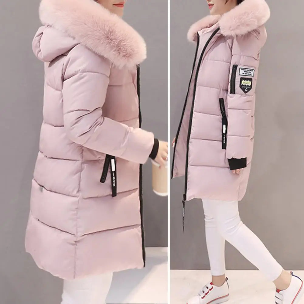 2024 New Winter Coat Women's Jacket Fur Neckline Long Basic Coats Thick Jackets Cotton Padded Outerwear Parkas Female Clothes