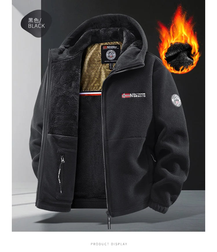 Mens Retro Fleece Clothing Coat Autumn Winter Fashion Graphenewarm Hooded Jacket Jogger Hiking Sports With Thick Cardigan Jacket