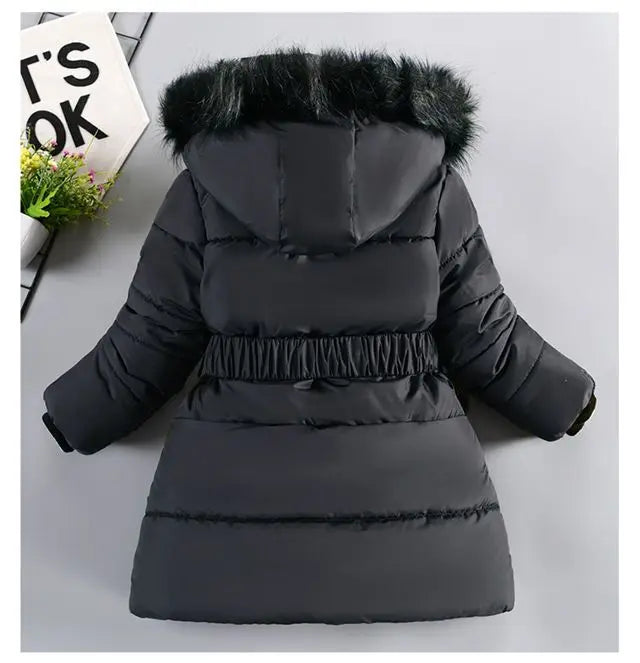 Thick Keep Warm Winter Girls Jacket Detachable Hat Plush Collar Hooded Padded Lining Coat For Kids Children Birthday Present