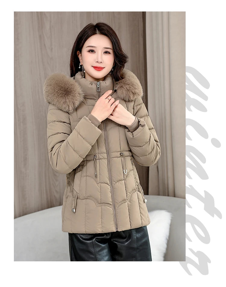 Winter 2025 New Down Jacket Women Parkas Fashion High-Quality Warm Cotton Padded Coat Ladies Short Overcoat Hooded Overwear Tops