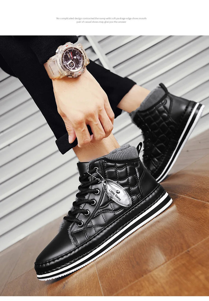 Winter New Shoes for Men Fur Boots High Tops Leather Warm Plush Casual Shoes Outdoor Snow Boots