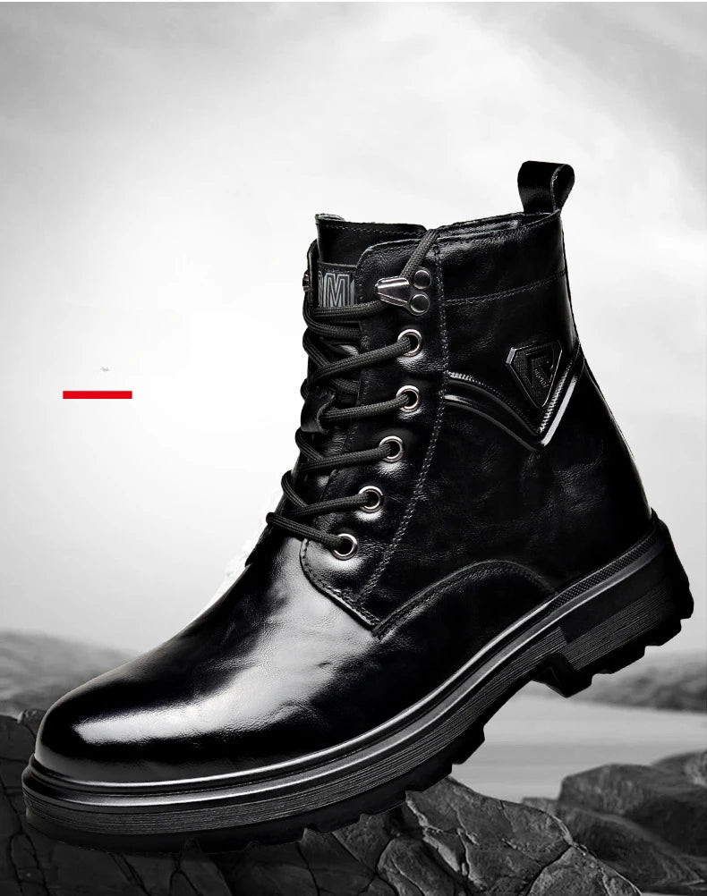 Autumn Winter Side Zipper Genuine Leather Boots for Men Fashion Casual Warm Cotton Work Shoes Man New Designer Ankle Boots Male
