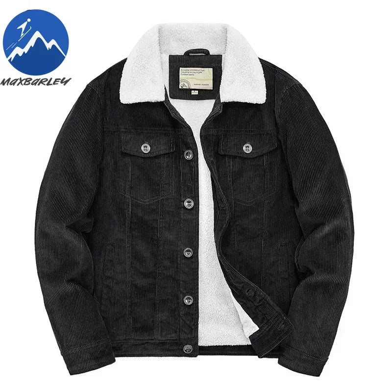 Male Cotton Jackets Padded Warm Loose Parka Coat Corduroy Short Jacket Man Solid Fur Collar Windbreaker Winter Men Fleece Jacket