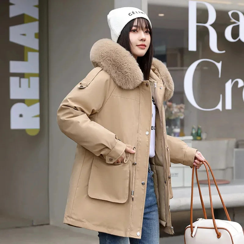 Winter Coat 2024 New Thicken Parker Women's Warm Detachable Inner Down Cotton Jacket Female Loose Warm Hooded Parkas Overcoat