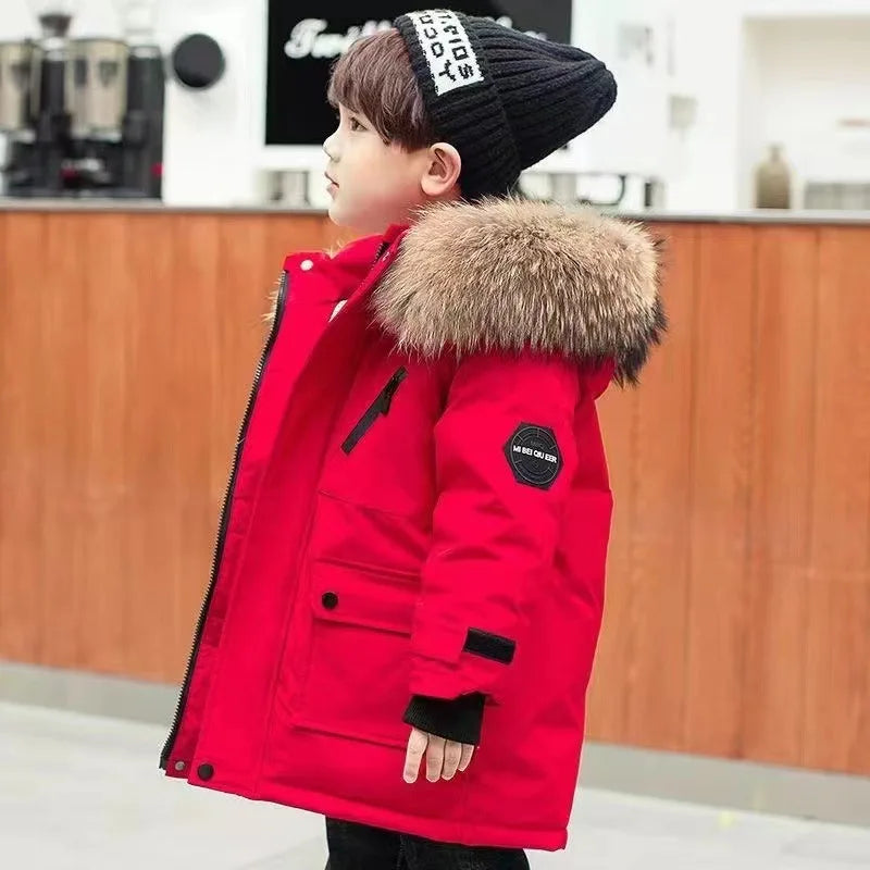 Winter Warm Down Jacket Toddles Learning to Walk Hooded Boys' Pie Overcomes Girls' Clothing Outdoor Thick Wool Collar Jacket