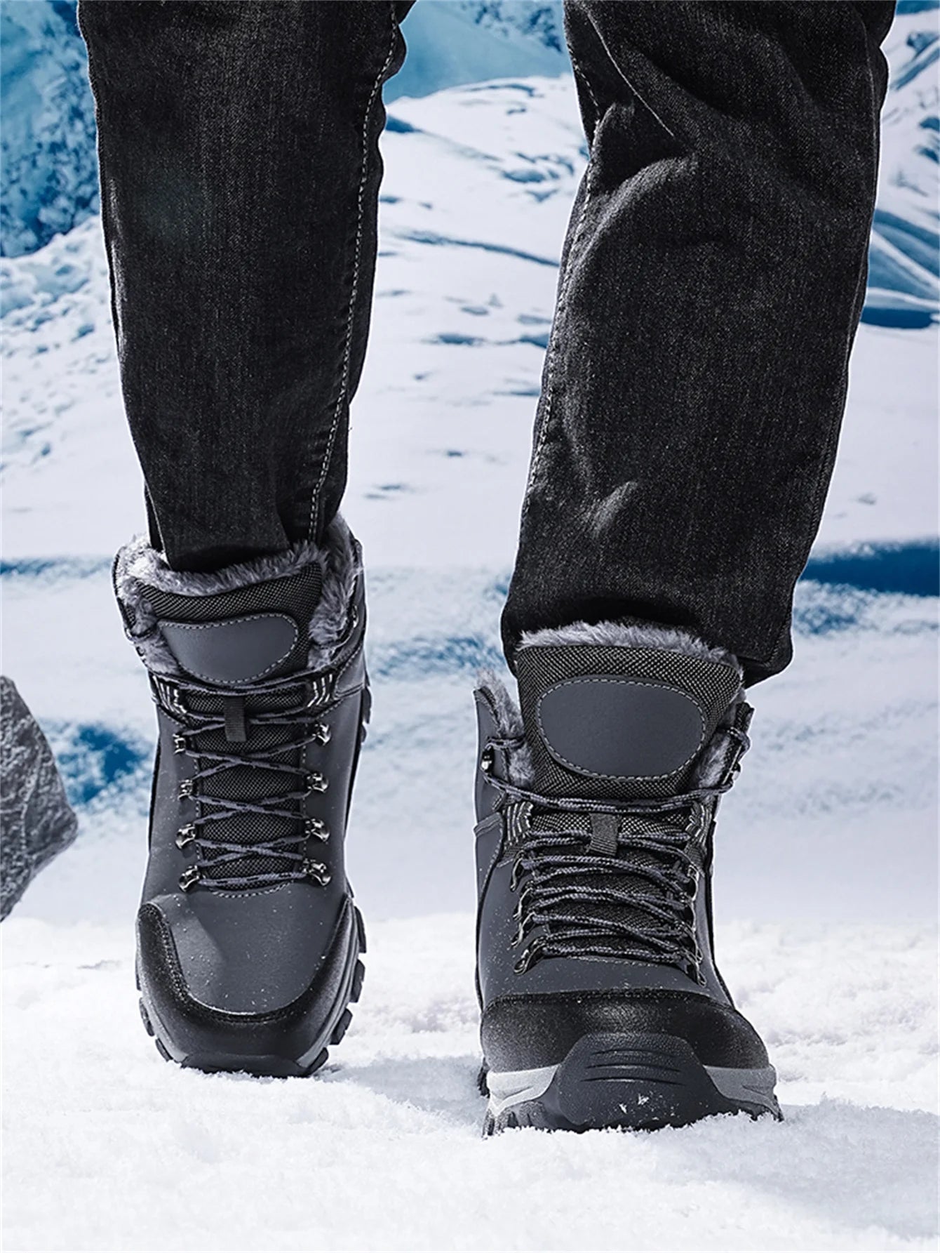 Mens Winter Snow Boots Durable Slip-resistant Windproof High-Top Sneakers Warm Comfortable Casual Shoes for Outdoor Activities