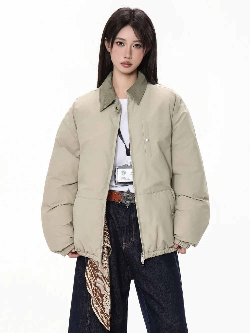 Women's Winter Down Padded Jacket Lapel Black Fashion Coat Winter Women Gray Women's Simple Solid Gray Winter Oversize Jacket