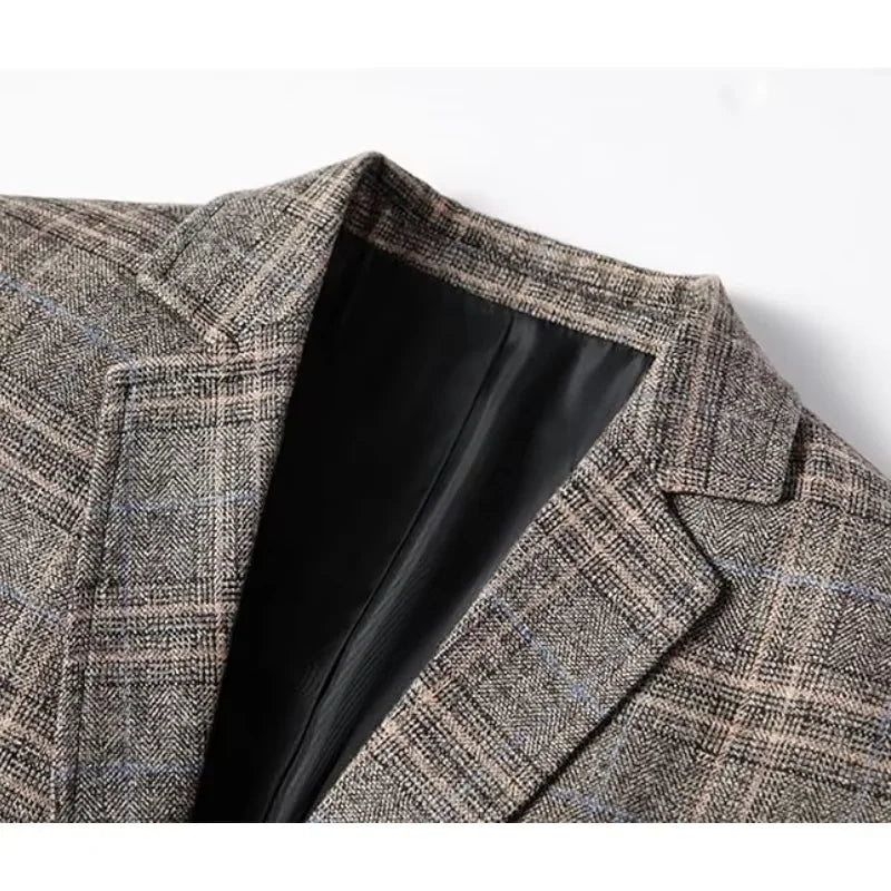 Men's Winter Suit Jacket - Classic Checked Blazer | Warm Thickened Formal Coat | Autumn/Winter Business & Leisure Wear