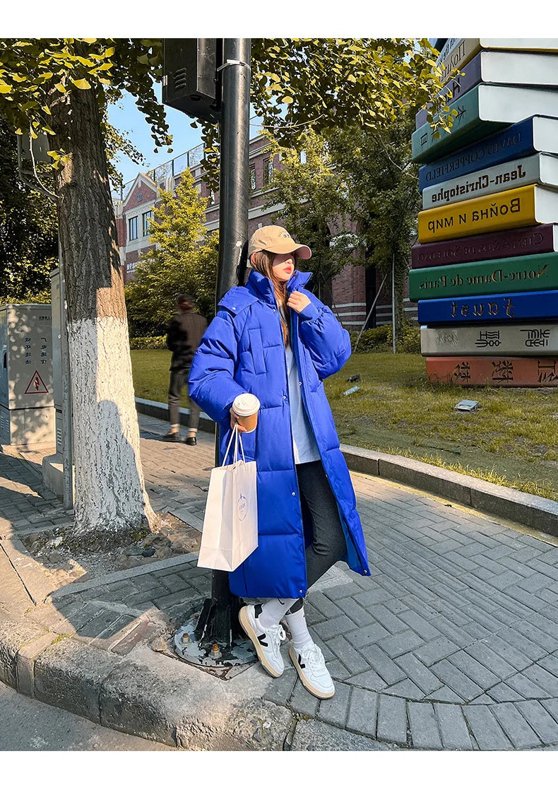 Vielleicht 2025 Korean Jacket Women Winter X-long Parkas Solid Hooded Thicken Warm Female Snow Wear Coat Padded Loose Clothes