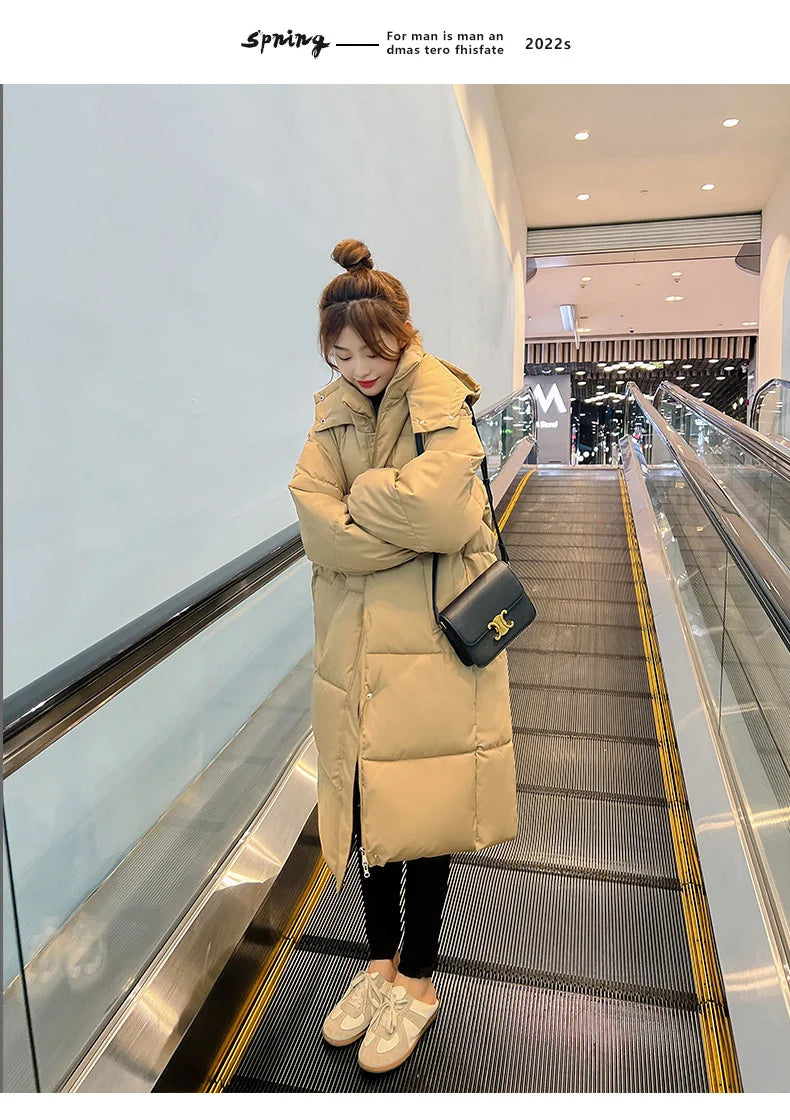 Vielleicht 2025 Korean Jacket Women Winter X-long Parkas Solid Hooded Thicken Warm Female Snow Wear Coat Padded Loose Clothes