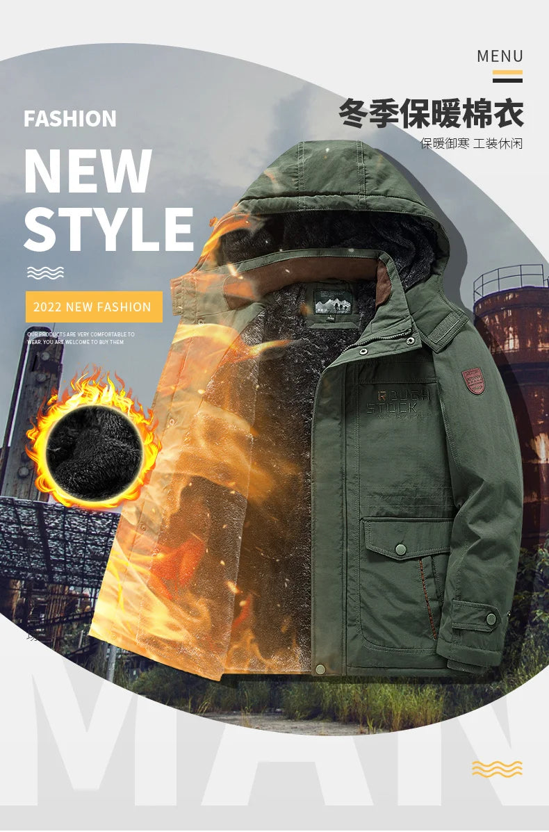 Winter Thicken Warm Men's Winter Jackets Casual Zipper Up Fleece Lining Jacket Windproof Thermal Parka Coat Outwear Clothing