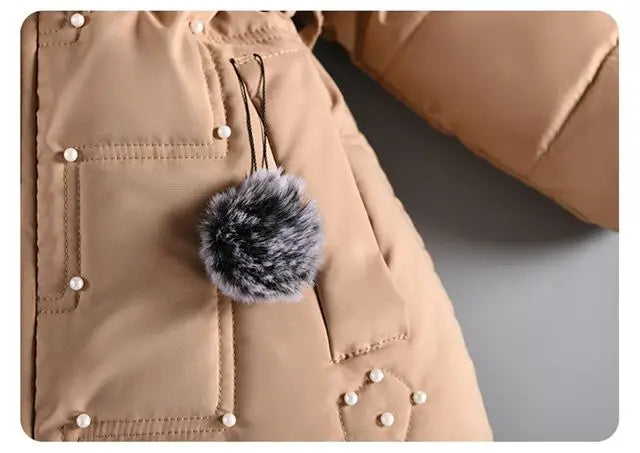 Thick Keep Warm Winter Girls Jacket Detachable Hat Plush Collar Hooded Padded Lining Coat For Kids Children Birthday Present