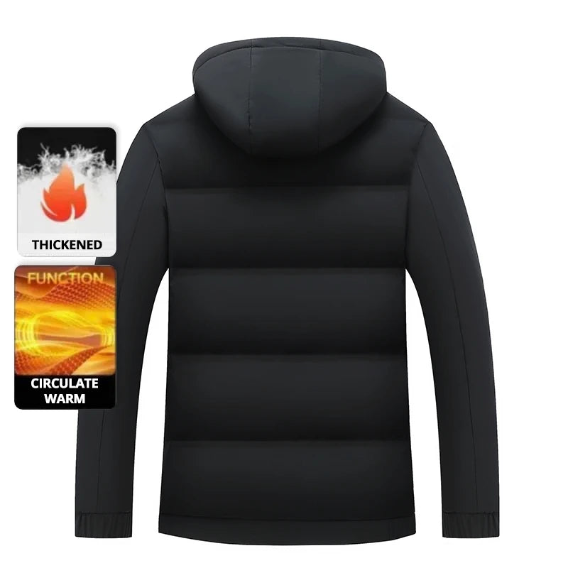 Men's Autumn Winter Quilted Parka Jacket with Thickened Lining – Hooded Standing Collar Windbreaker Coat for Middle-Aged Warmth