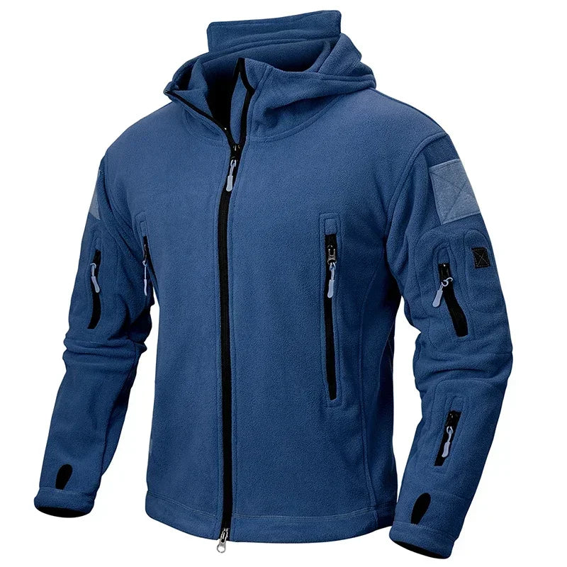 Winter Hunting Fleece Jacket Men Warm Polar Outdoor Hoodie Jacket Multi-Pocket Casual Full Zip Sport Hiking Coat