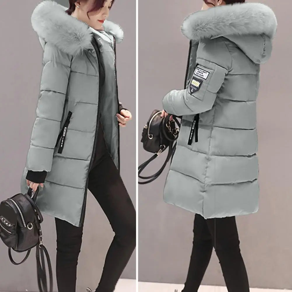 2024 New Winter Coat Women's Jacket Fur Neckline Long Basic Coats Thick Jackets Cotton Padded Outerwear Parkas Female Clothes