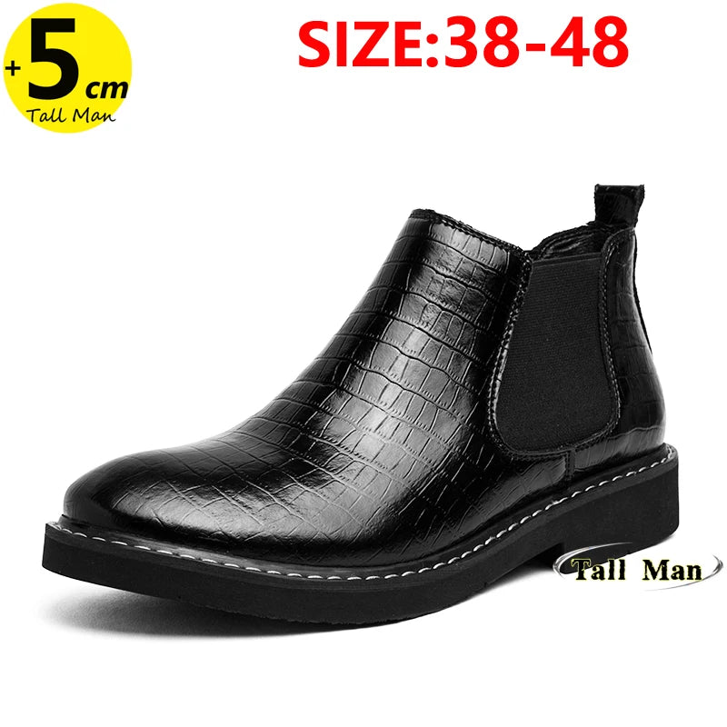 Ankel Boots Men Leather Outdoor Height Increase Insole 6cm Man Elevator Shoes Plus Size 38-48