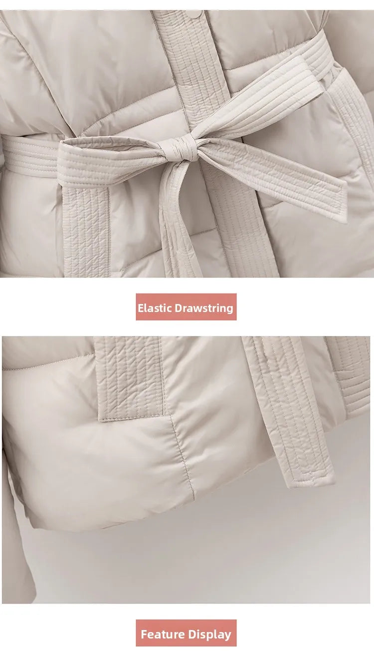 Slimming ort down Cotton Jaet Women's Thiened Winter Coat with Hood Dstring Waist Sli Outerwear for Ladies