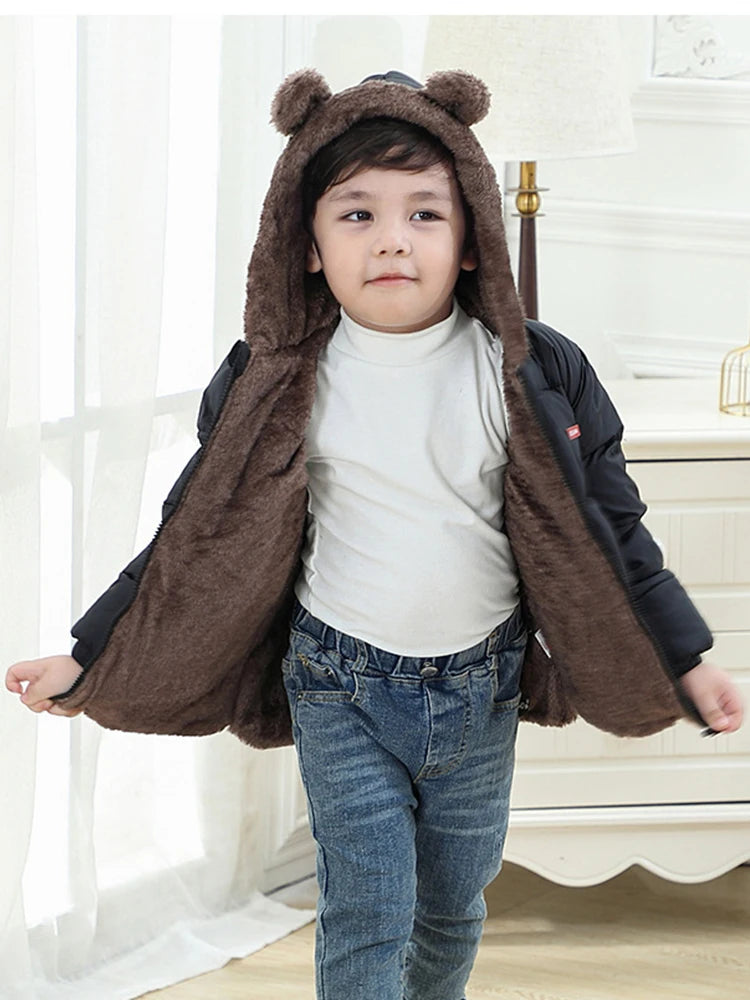 Winter Boys Cashmere Padded Jackets Children's Girls Hooded Outerwear Thick Fleece Warm Casual Coat New Christmas Birthday Gift