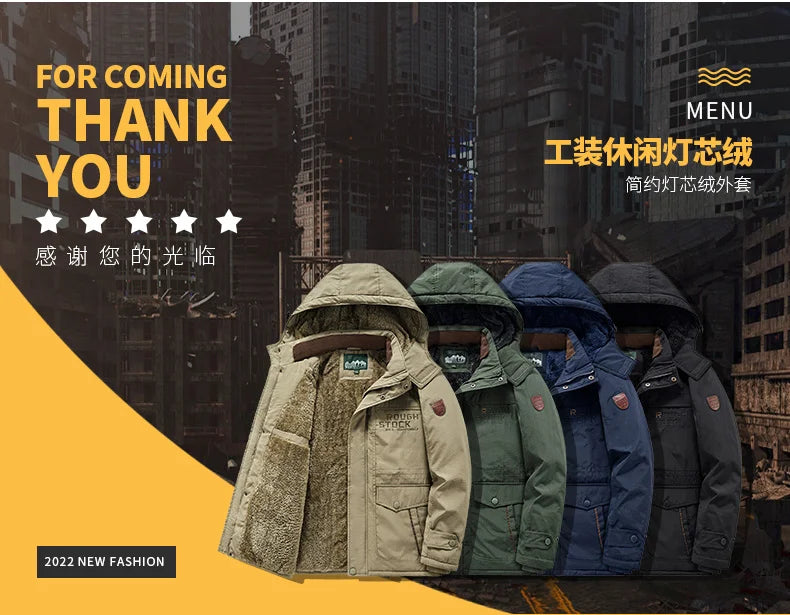 Winter Thicken Warm Men's Winter Jackets Casual Zipper Up Fleece Lining Jacket Windproof Thermal Parka Coat Outwear Clothing