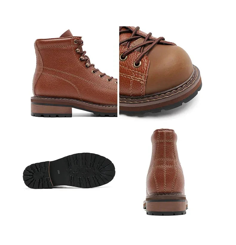 Men Leather Boots Vintage Work High Top Men's Shoes British Style Men's Leather Boots Spring Non Slip Lace Up Platform Shoes Man