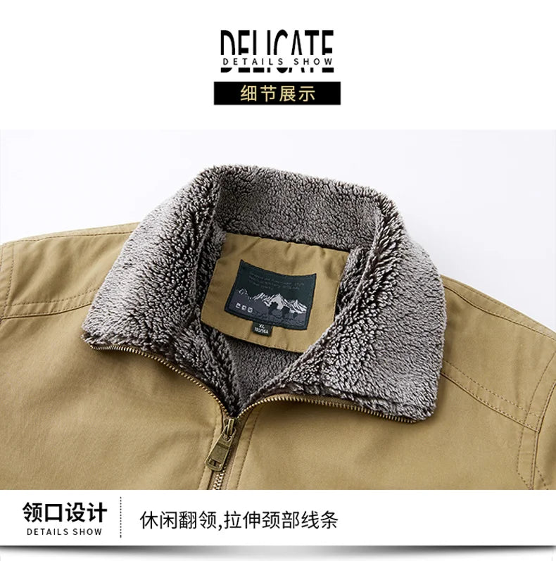 Autumn Winter Men's Jacket High Quality Clothing Thick Sheep Fur Collar Velvet Windproof Coat Male Casual Soft Fleece Warm Parka