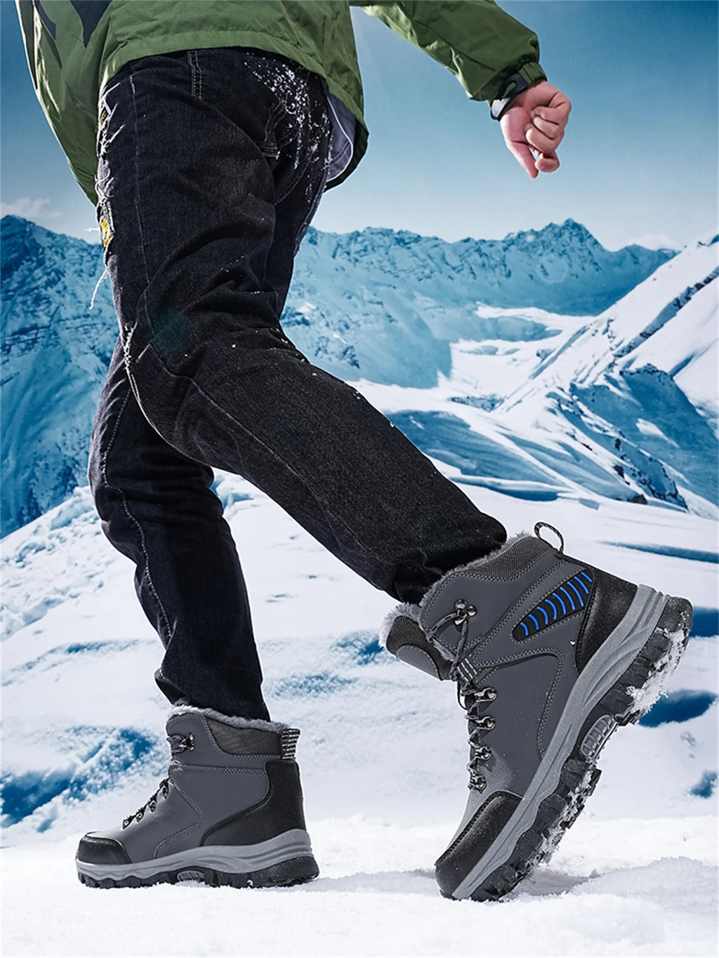 Mens Winter Snow Boots Durable Slip-resistant Windproof High-Top Sneakers Warm Comfortable Casual Shoes for Outdoor Activities