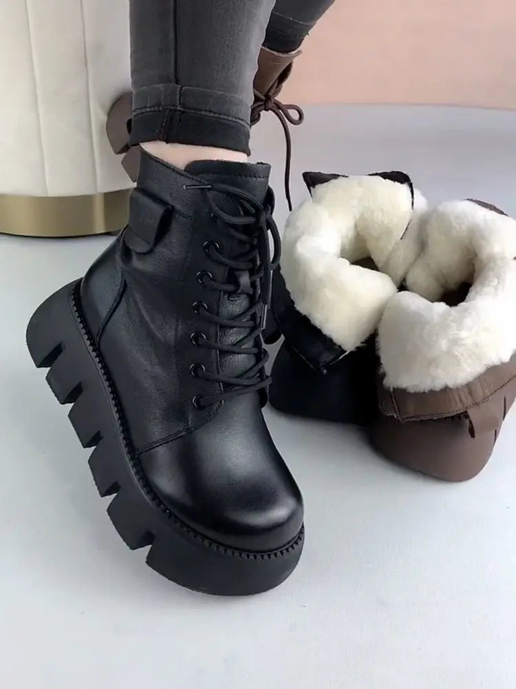 Snow Boots Womens Shoes 2025 New Boots Warm Wool Platform Shoes Thickened Cotton Shoes Cold Winter Round Toe Platform Boots